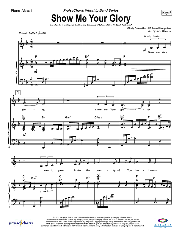 Show Me Your Glory Piano/Vocal Pack (Lakewood Church)