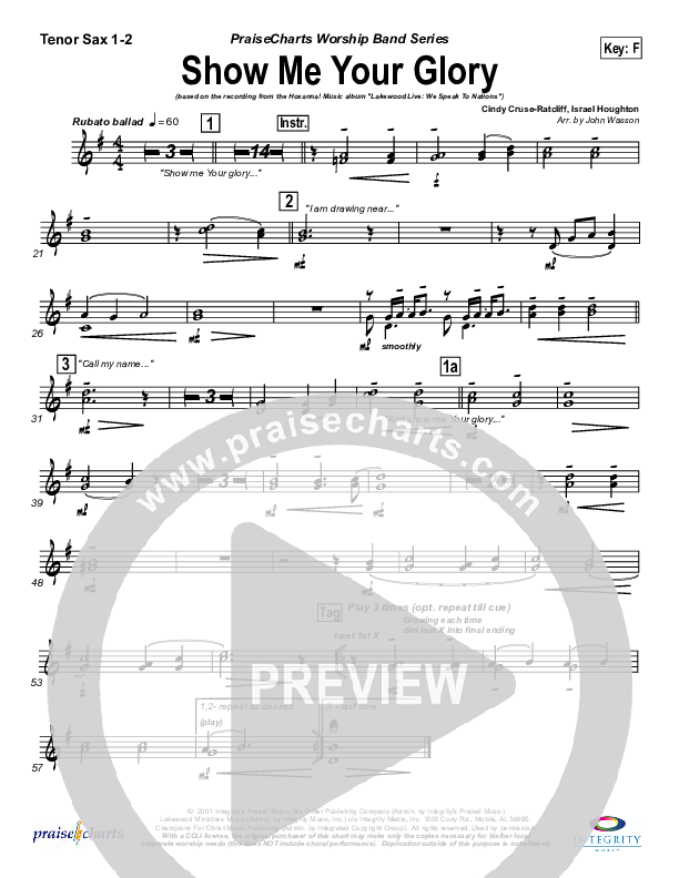 Show Me Your Glory Tenor Sax 1/2 (Lakewood Church)