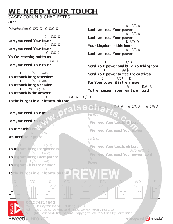 We Need Your Touch Chord Chart (Crispin Schroeder)