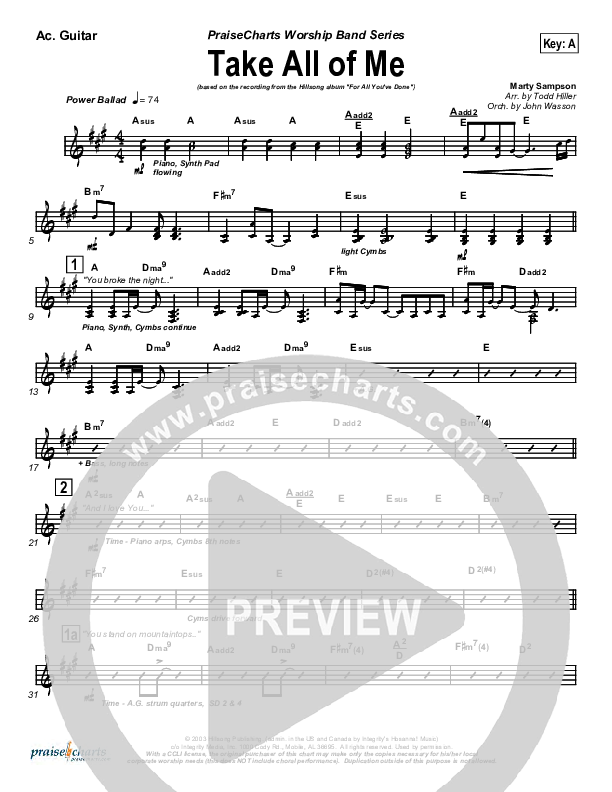 Take All Of Me Acoustic Guitar (Hillsong Worship)