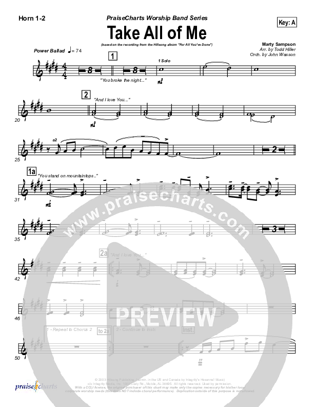Take All Of Me French Horn 1/2 (Hillsong Worship)
