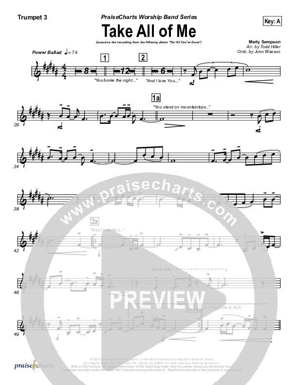 Take All Of Me Trumpet 3 (Hillsong Worship)