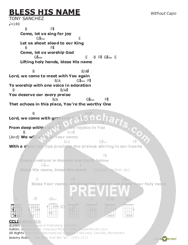 Bless His Name Chords Pdf Jeremy Riddle Praisecharts