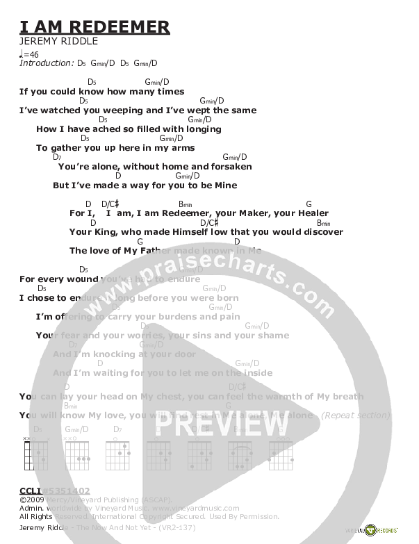 I Am Redeemer Chords & Lyrics (Jeremy Riddle)