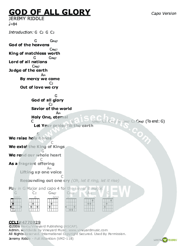 God Of All Glory Chords & Lyrics (Jeremy Riddle)