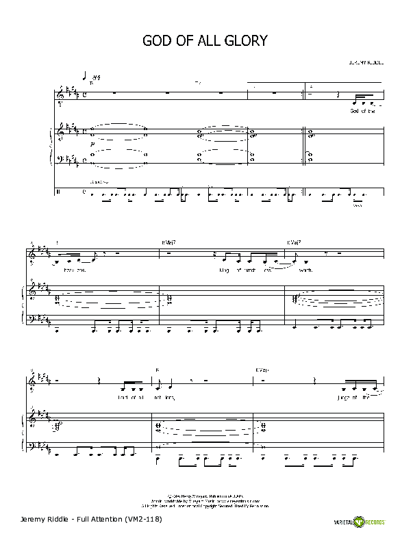 God Of All Glory Piano/Vocal (Jeremy Riddle)