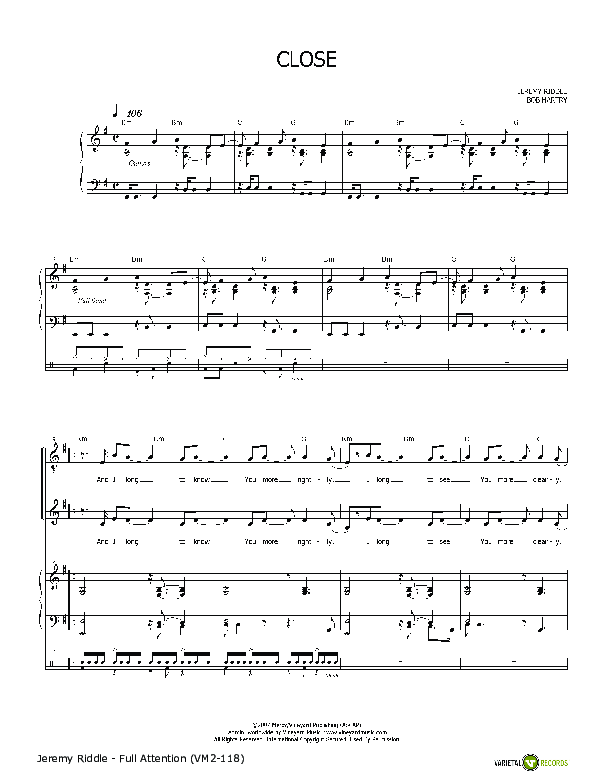 Close Piano/Vocal (Jeremy Riddle)