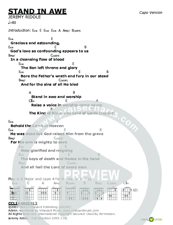 Stand In Awe Chords & Lyrics (Jeremy Riddle)