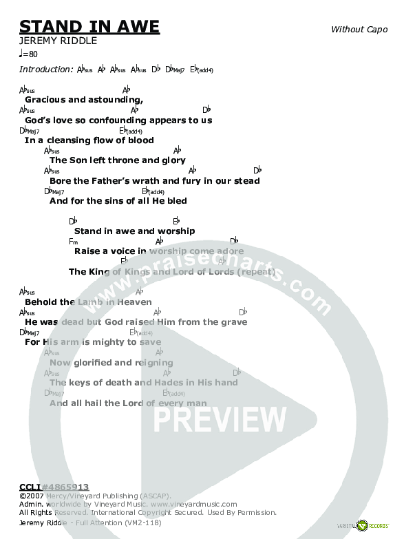 Stand In Awe Chords & Lyrics (Jeremy Riddle)