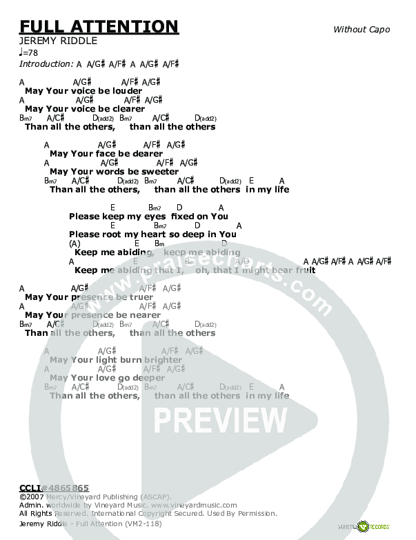 Full Attention Chords & Lyrics (Jeremy Riddle)