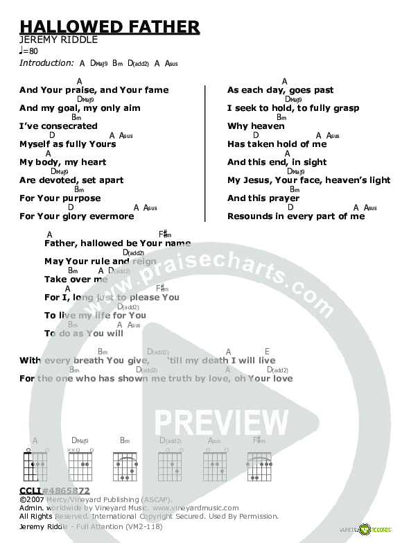 Hallowed Father Chords & Lyrics (Jeremy Riddle)
