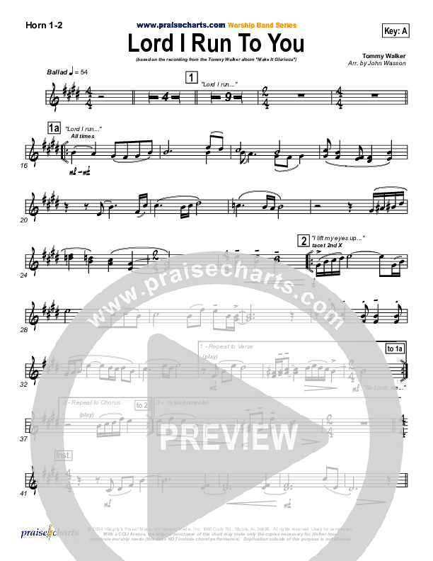 Lord I Run To You French Horn 1/2 (Tommy Walker)