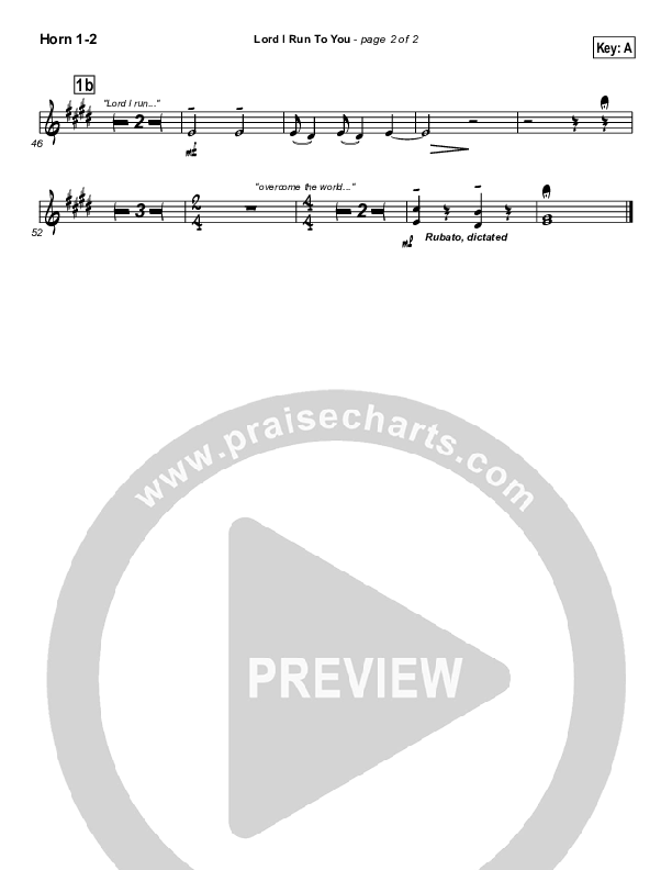 Lord I Run To You French Horn 1/2 (Tommy Walker)