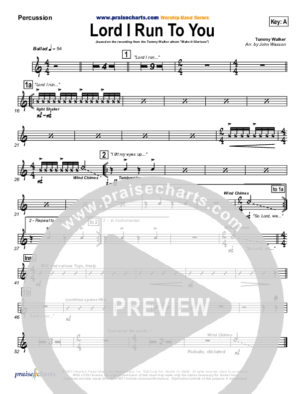 Lord I Run To You Percussion (Tommy Walker)