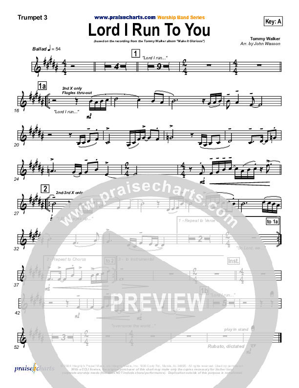 Lord I Run To You Trumpet 3 (Tommy Walker)