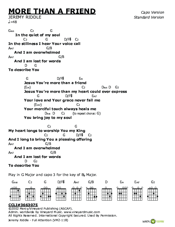 More Than A Friend Chord Chart (Jeremy Riddle)