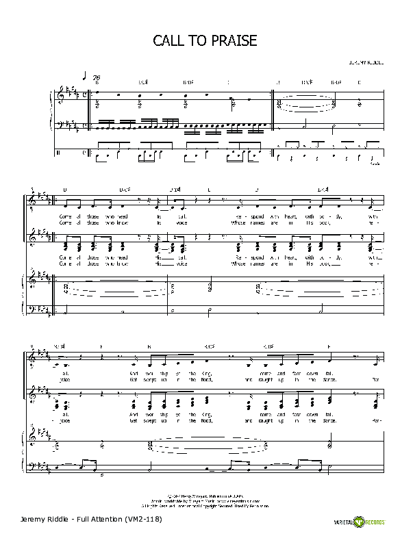 Call To Praise Piano/Vocal (Jeremy Riddle)