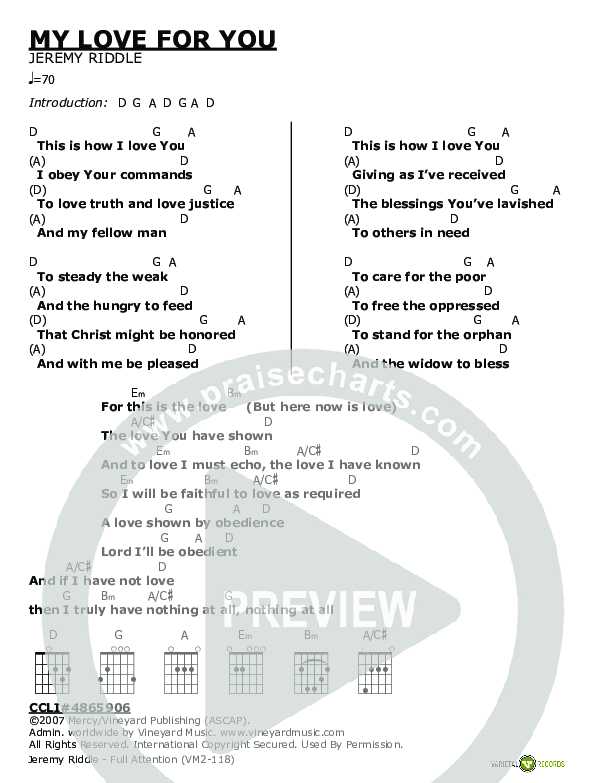 My Love For You Chords & Lyrics (Jeremy Riddle)