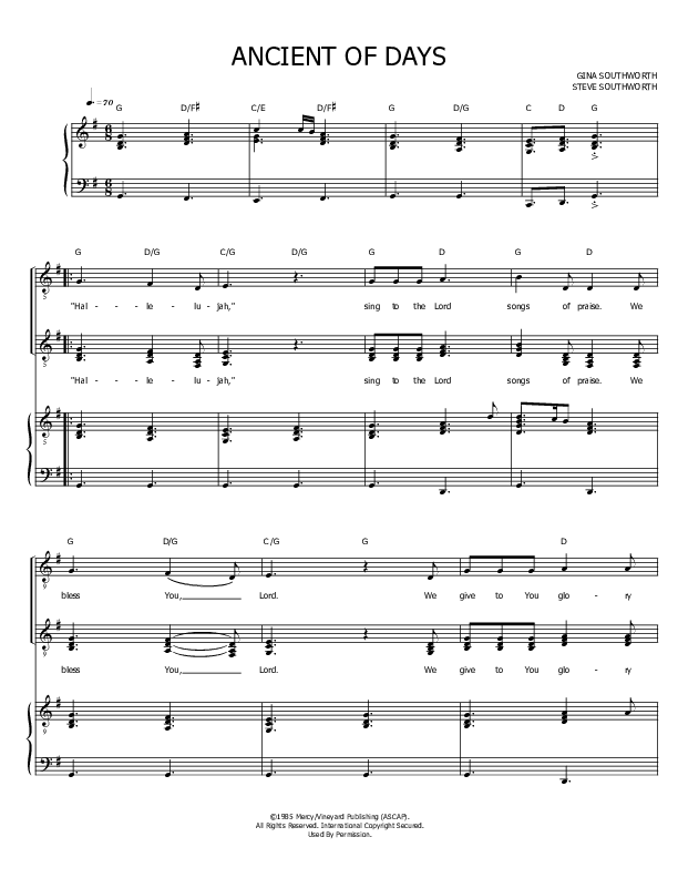 Ancient Of Days Piano/Vocal ( / Vineyard Worship)
