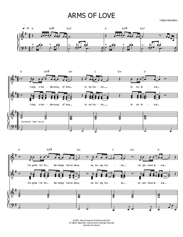 Arms Of Love Piano/Vocal (Loren Hartman)