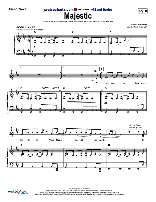 Majestic Piano/Vocal (Lincoln Brewster)