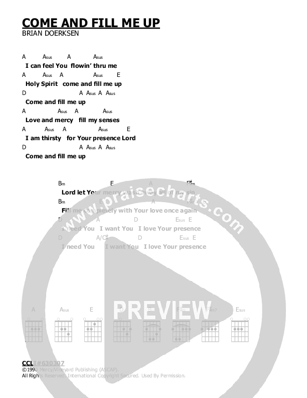 Come And Fill Me Up Chord Chart (Vineyard Worship)