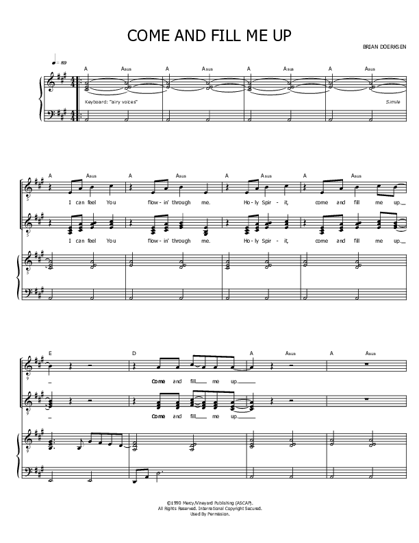 Come And Fill Me Up Piano/Vocal & Lead (Vineyard Worship)