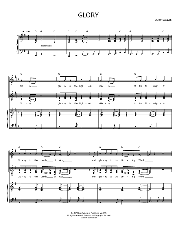 Glory Piano/Vocal & Lead (Danny Daniels)