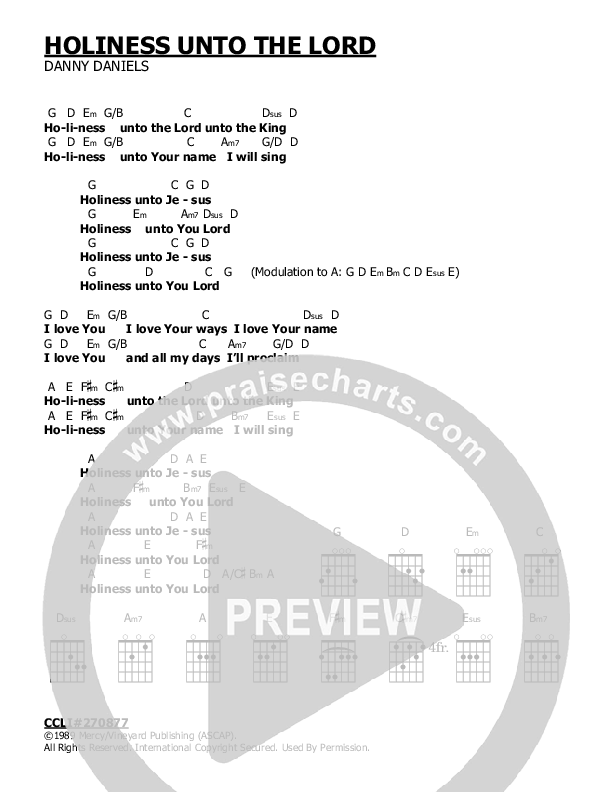 Holiness Unto The Lord Chord Chart (Vineyard Worship)