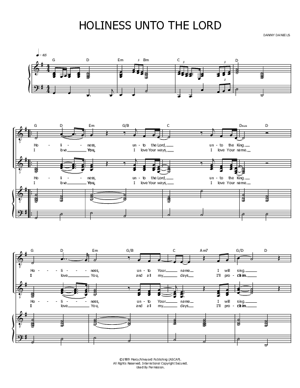 Holiness Unto The Lord Lead & Piano (Vineyard Worship)