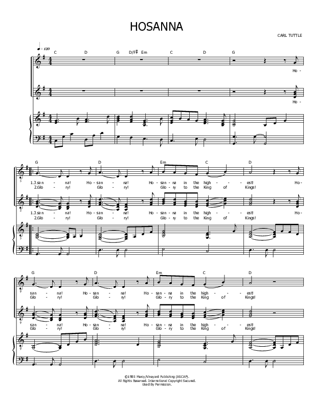 Hosanna Piano/Vocal & Lead (Carl Tuttle)