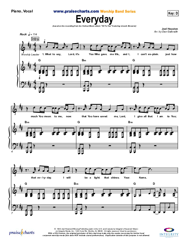 violinista Rizado dolor de estómago Everyday Sheet Music PDF (Lincoln Brewster) - PraiseCharts