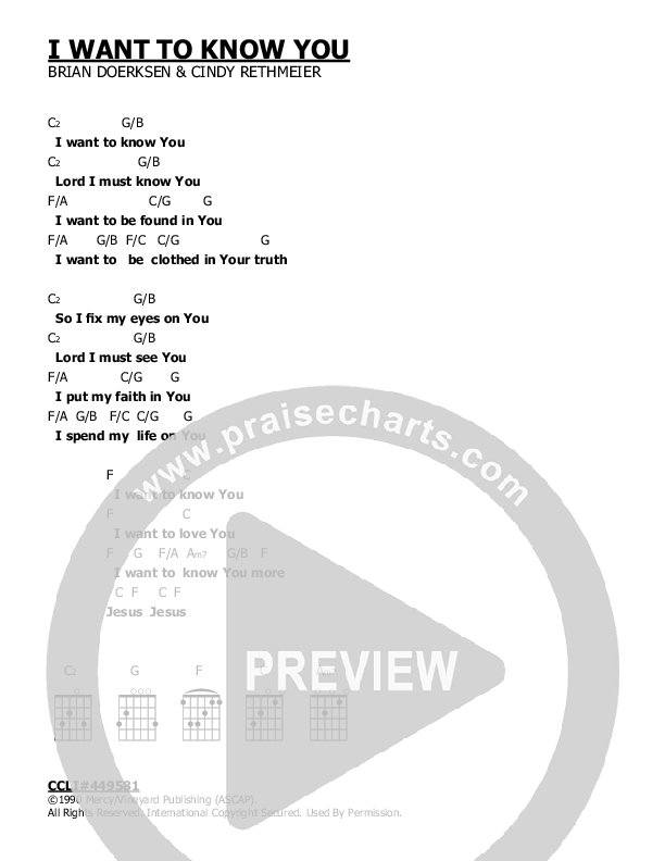 I Want To Know You Chord Chart ()