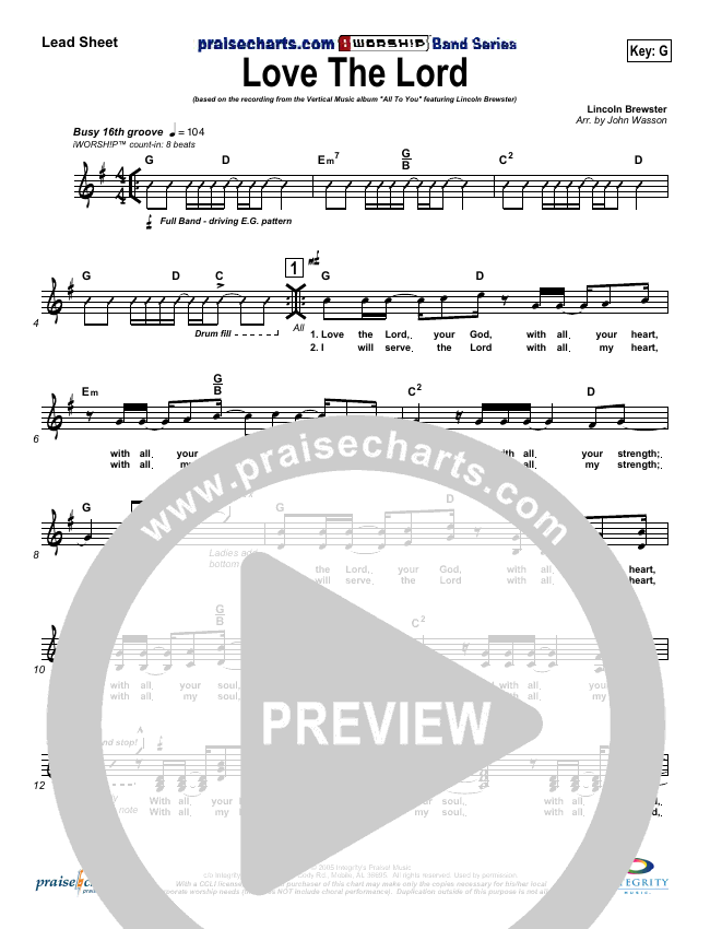 Love The Lord Sheet Music Pdf Lincoln Brewster Praisecharts
