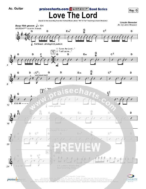 Love The Lord Rhythm Chart (Lincoln Brewster)