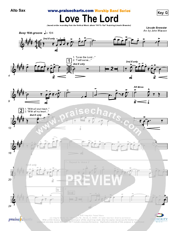 Love The Lord Alto Sax (Lincoln Brewster)