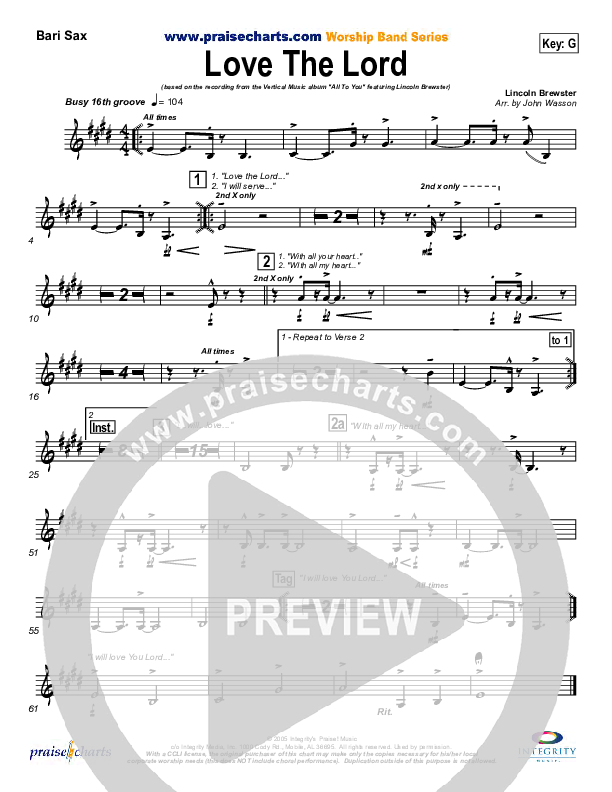 Love The Lord Bari Sax (Lincoln Brewster)