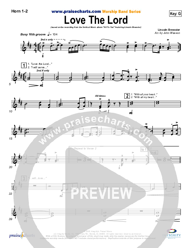 Love The Lord French Horn 1/2 (Lincoln Brewster)