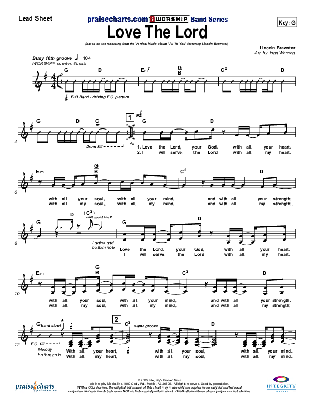 Love The Lord Lead Sheet (Lincoln Brewster)