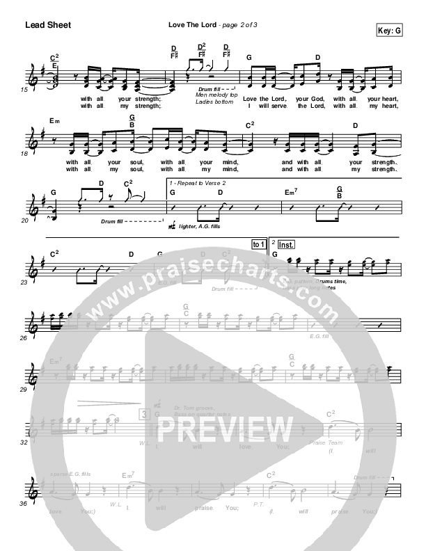 Love The Lord Lead Sheet (SAT) (Lincoln Brewster)