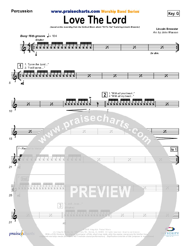 Love The Lord Percussion (Lincoln Brewster)