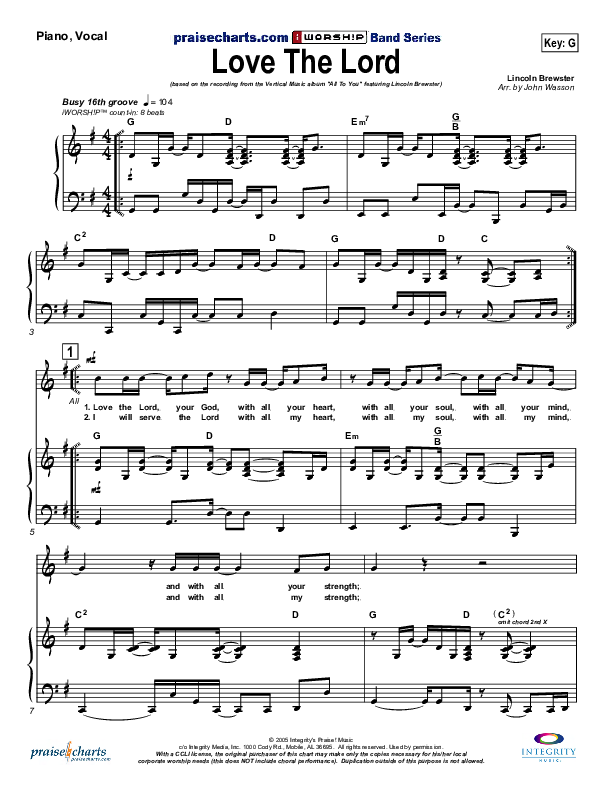 Love The Lord Piano/Vocal & Lead (Lincoln Brewster)