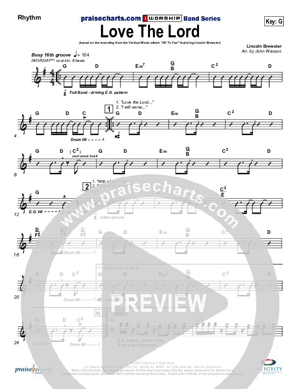 Love The Lord Rhythm Chart (Lincoln Brewster)