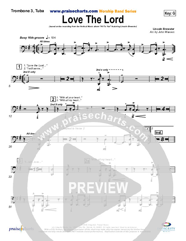 Love The Lord Trombone 3/Tuba (Lincoln Brewster)