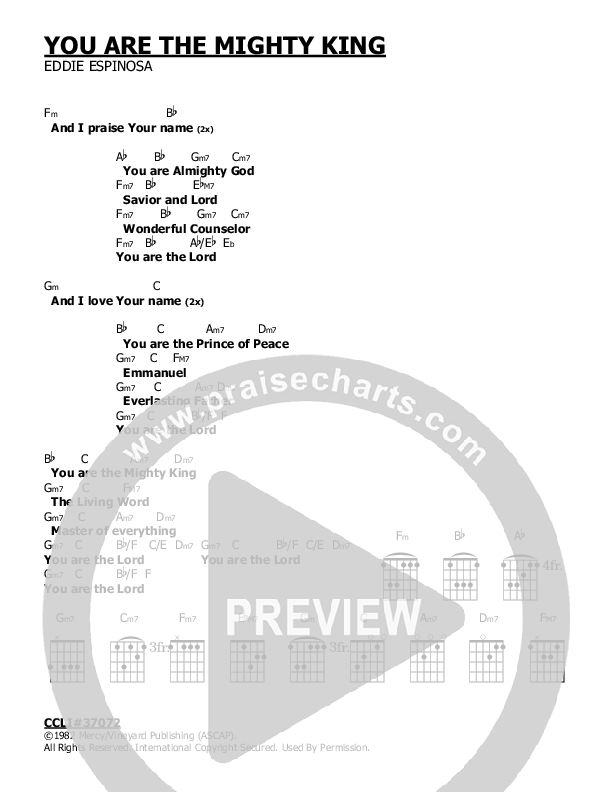 You Are The Mighty King Chords & Lyrics (Vineyard Worship)