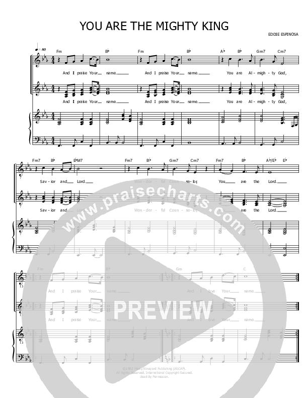 You Are The Mighty King Piano/Vocal (Vineyard Worship)