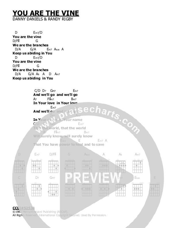 You Are The Vine Chords & Lyrics (Danny Daniels)