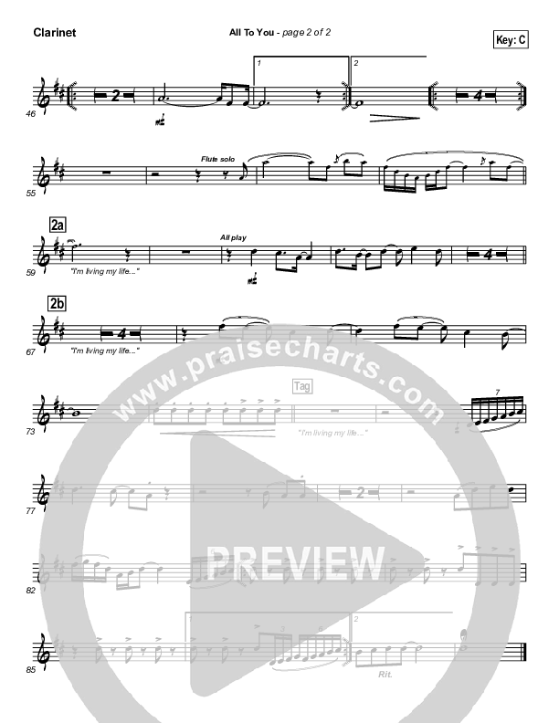 All To You Clarinet (Lincoln Brewster)