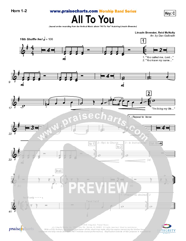 All To You French Horn 1/2 (Lincoln Brewster)