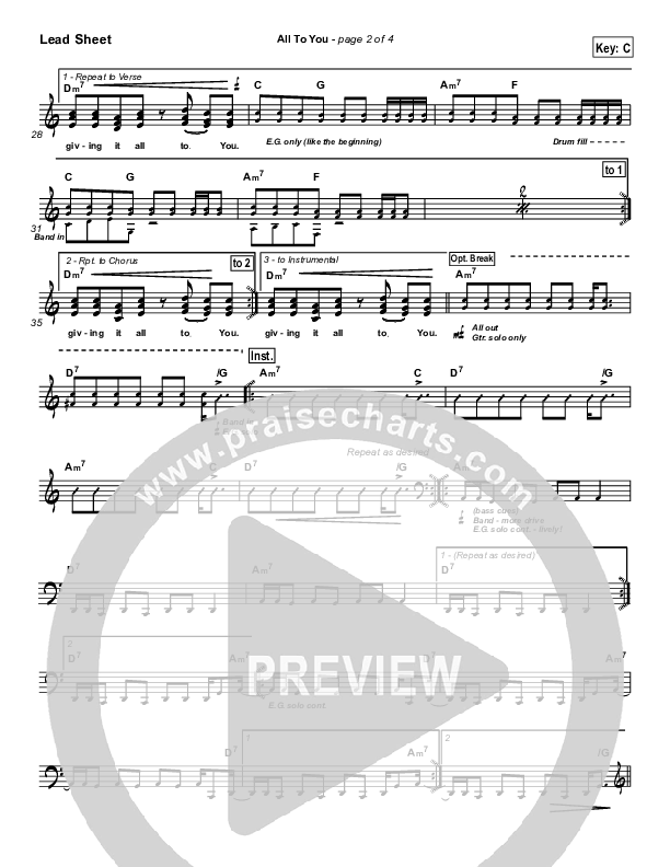 All To You Lead Sheet (Lincoln Brewster)